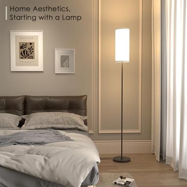 Karjoefar Floor Lamp for Living Room, Modern Standing lamp with Remote Control, Stepless Dimmable 9W Bulb & Beige Lampshade Included, Black Pole Tall Floor Lamp for Bedroom Office - Image 4