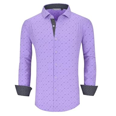 Alex Vando Mens Printed Dress Shirts Easy Care Long Sleeve Button Down Shirt,Purple 6370,XL - Image 2