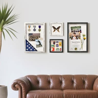 FrameWorks 11x14 Deep Shadow Box Frame, Wooden Display Case w. Linen Board & Tempered Glass Door - Natural Woodgrain - Medium - Wall Mounted - Image 6