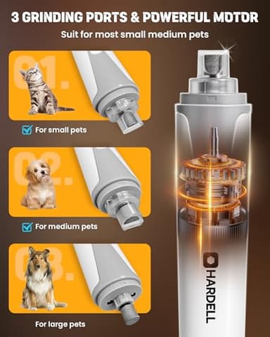 HARDELL Dog Nail Grinder, Super Quiet Dog Nail Trimmers with 2 LED Lights & 3 Grinding Ports, Safety Pet Nail Grinder for Small Dogs/Cats & Puppy - Image 3
