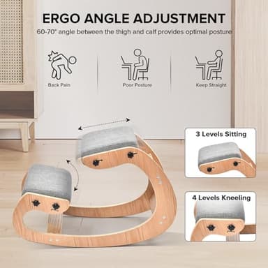 Kneeling Chair Ergonomic Posture Chair, Wood Adjustable Rocking Knee with Soft Padding, Natural Relief for Neck or Back Pain for Home Office, Max Load 300 lb - Image 7