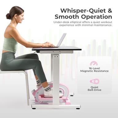 Sunny Health & Fitness Smart Pink Under-Desk Elliptical Trainer, Mini Pedal Exerciser for Home/Office Workout, Portable Machine for Seniors Training, Exclusive Bluetooth Link to SunnyFit App - P2420 - Image 4