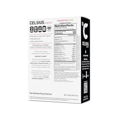CELSIUS® On-the-Go Powder Sticks Dragonfruit Lime, Essential Energy 2.8 Oz (14 Sticks per Pack) - Image 2
