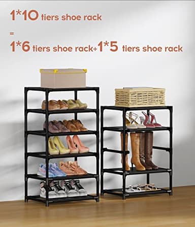 VTRIN Vertical Narrow Shoe Rack Organizer 10 Tier Tall Shoe Shelf Holds 20-22 Pairs with Non-Woven Dustproof Cover for Closet, Entryway Black - Image 6