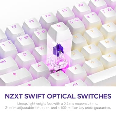 NZXT Function 2 MiniTKL Wired Tenkeyless Optical Gaming Keyboard - 8K Polling Rate - Linear Optical Switches - Adjustable Actuation - Double-Shot PBT Keycaps - RGB - Hot-Swappable - White - Image 2