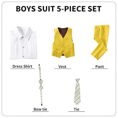 Boys Suits Vest and Pants Set Toddler Boy Suit Size 8 Yellow Formal Dress Clothes for Kids Wedding Outfit Christmas Homecoming Suit with Tie - Image 5