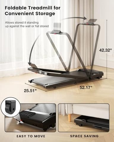 DeerRun 3 in 1 Walking Pad Treadmill, 300 Weight Capacity Foldable Treadmill, 3.0HP Low Noise Under Desk Treadmills for Home Office with Remote & APP - Image 3