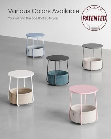 VASAGLE Small Round Side End Table, Modern Nightstand with Fabric Basket, Cement Gray and Cream White ULET223G49 - Image 8