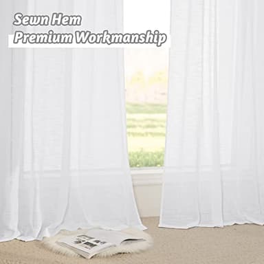 RYB HOME White Curtains Sheer - Linen Texture Sheer Window Covering, Light & Airy Translucent Panels for Bedroom Living Room Patio Glass Door, 52 inch Width x 95 inch Length, Set of 2 - Image 7