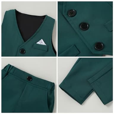 DISAUR Baby Boy Wedding Outfit Long Sleeve Infant White Flower Shirt Green Vest Pants Bow Tie Baby Blessing Outfits For Boys 1t 12 18 Months - Image 3