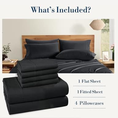 Casa Platino 100% Cotton Sheets Full Size Set - 6 Pieces (1 Flat, 1 Fitted, 4 Pillowcases) - Soft & Breathable Percale Weave - Durable & Cooling Bed Sheets with Deep Pockets - Full Sheet Set - Black - Image 4