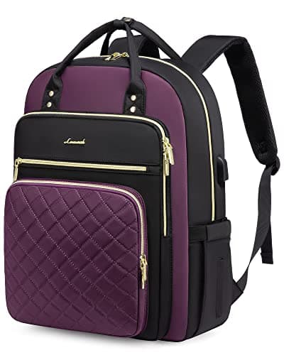 LOVEVOOK Laptop Backpack Purse for Women, 15.6" Laptop Bag for Travel with USB Port, Water Resistant Lightweight Daypacks for College Work Business, Nurse Teacher Computer Bags, Purple Black - Image 1