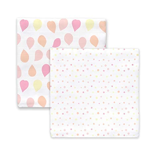 Amazing Baby Silky Swaddle Muslin Blankets, Set of 2, Bamboo Viscose, Petals and Dots, Pink - Image 1
