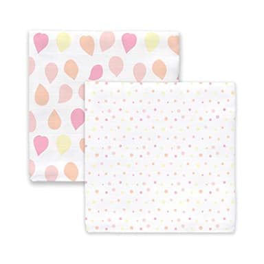 Amazing Baby Silky Swaddle Muslin Blankets, Set of 2, Bamboo Viscose, Petals and Dots, Pink - Image 1