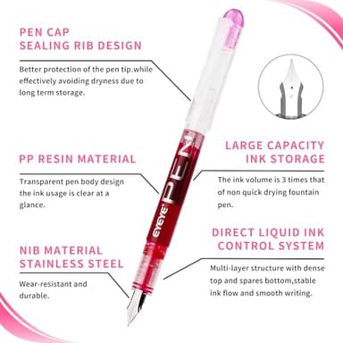 EYEYE Disposable Fountain Pens, 8 Pack Multicolor Fine Point Fountain Pens for Writing, Stainless Steel Nib, Smooth Writing for Journaling, Drafting, Sketching, Doodling & Gifts - Image 3