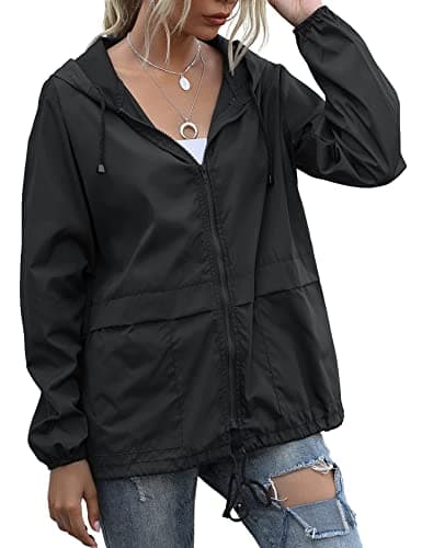 JMinger Waterproof Rain Jackets for Women Hooded Windbreaker Lightweight Raincoat for Outdoor Hiking Travel Black Large - Image 1