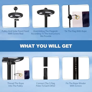 25FT Black Flag Pole Kit with Solar Light in Ground, 12 Gauge Extra Thick Aluminum Flagpole with 3x5 TearProof Embroidered American Flag and 126 LED Light,10 Hour Dusk to Dawn US Flag Set for Outdoor - Image 6