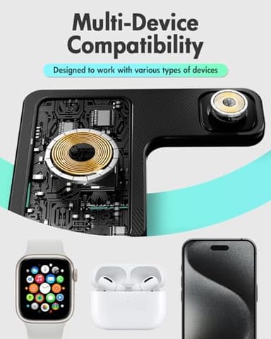 Wireless Charger iPhone Charging Station: 3 in 1 Charger Stand Multiple Devices for Apple - iPhone 16e 16 15 14 Pro Max 13 12 11 - Watch 10 9 8 7 6 5 4 3 2 SE and Ultra Series - Airpods 4 3 2 Pro - Image 7
