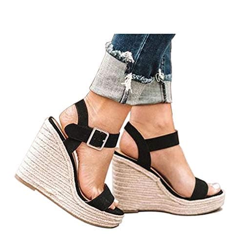 VICKI·VICKI Women's Wedges Sandals Platform Wedge Heels Espadrilles Women Shoes Sandals Black Size 7.5 - Image 1