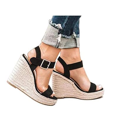 VICKI·VICKI Women's Wedges Sandals Platform Wedge Heels Espadrilles Women Shoes Sandals Black Size 7.5 - Image 1