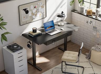 FEZIBO Adjustable Height Electric Standing Desk with Double Drawer, 55 x 24 Inches Stand Up Home Office Desk with Splice Tabletop, Black Frame/Black Top - Image 9