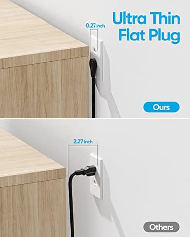 Surge Protector Power Strip, Olcorife Ultra Thin Flat Plug Extension Cord 5ft, 8 Outlets 4 USB Ports(1 USB C), Flat Wall Plug Outlet Extender, College Dorm Room Essentials, Black - Image 3