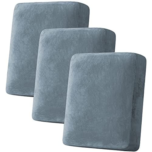 H.VERSAILTEX Velvet Stretch Couch Cushion Cover Plush Cushion Slipcover for Sofa Cushion Furniture Protector Seat Cushion Sofa Cover (3 Piece Sofa Cushion Covers, Stone Blue) - Image 1