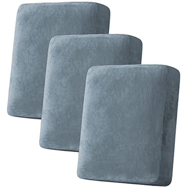 H.VERSAILTEX Velvet Stretch Couch Cushion Cover Plush Cushion Slipcover for Sofa Cushion Furniture Protector Seat Cushion Sofa Cover (3 Piece Sofa Cushion Covers, Stone Blue) - Image 1