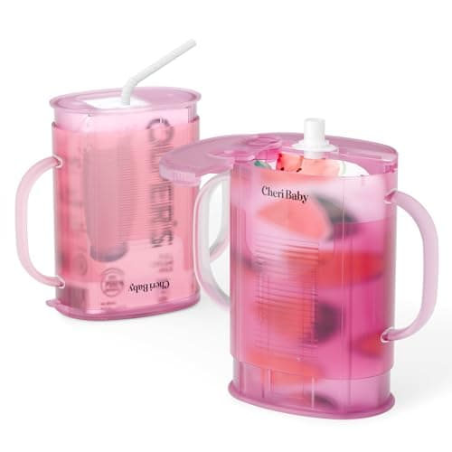 Squeeze Pouch Holder for Food Pouches & Drink Boxes, Scalable Baby Pouch Holder Allows Baby to Self-Feed and Avoid Messes, Anti-Squeeze Pouch Holder No Spill No Mess, Comfort Easy Grip Handles, Pink