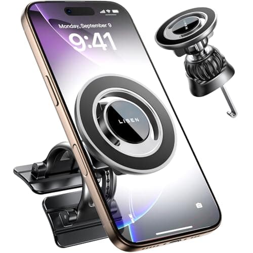 LISEN for MagSafe Car Mount [360° Rotation] Magnetic Phone Holder for Car Vent Phone Mount, Hands Free Phone Mount for Car Accessories, Phone Car Mount for iPhone Includes Vent/Dashboard Mount, Black - Image 1
