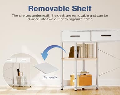 Casaottima Small Office Desk with Fabric Drawers, Computer Desk with Storage Shelves, Modern Writing Table, 48" Home Desk, Pure White - Image 6