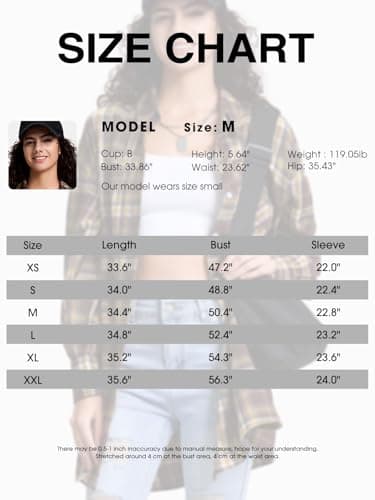 EXLURA Womens Plaid Flannel Shacket Long Sleeve Button Down Shirts Long Jackets Oversized Fall Fashion Outfits 2025 Clothes Yellow Brown - Image 6