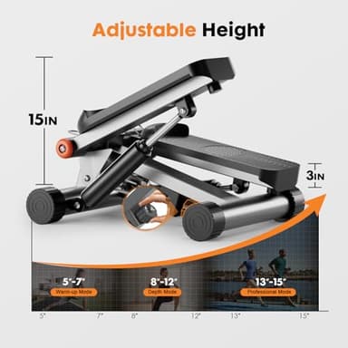GORISE Steppers for Exercise at Home,Adjustable Height Stair Stepper with Resistance Bands, Portable Stair Steppers Workout Machine, Mini Stepper Exercise Equipment with LCD Monitor (Carbon Grey - Image 3