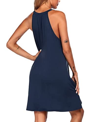 Ekouaer Plus Size Cotton Nightgown Womens Sleeveless Sleepwear V Neck Racerback Sleep Dress Full Slip Nightwear Dress Navy Blue - Image 4