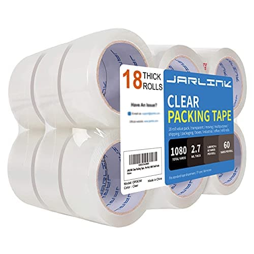 JARLINK Clear Packing Tape (18 Rolls), Heavy Duty Packaging Tape for Shipping Packaging Moving Sealing, 2.7mil Thick, 1.88 inches Wide, 60 Yards Per Roll, 1080 Total Yards - Image 1