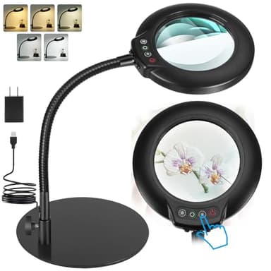 IVMAIE 10X Magnifying Glass with Light, Flexible Gooseneck Lighted Magnifier with Stand, 5 Color Modes Dimmable LED Desk Lamp Hands Free for Crafts Painting Sewing Jewelry Reading Close Work - Image 1
