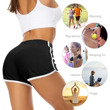 URATOT Women's Cotton Shorts Gym Shorts Yoga Shorts Summer Running Active Shorts Dance, Pack of 2 Black, Army Green - Image 5