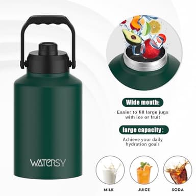 WATERSY 1 Gallon Water Bottle Insulated(Cold for 48 Hrs),BPA Free&Leak Proof,128oz Stainless Steel Water Jug,Big thermo,Large Water Bottle with Handle for Gym,Hiking,Camping&Travel,Dark Green - Image 6