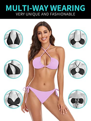 RELLECIGA Women's Purple Triangle Bikinis for Women Halter String Top with Tie Side Bikini Bottom Size X-Large - Image 4