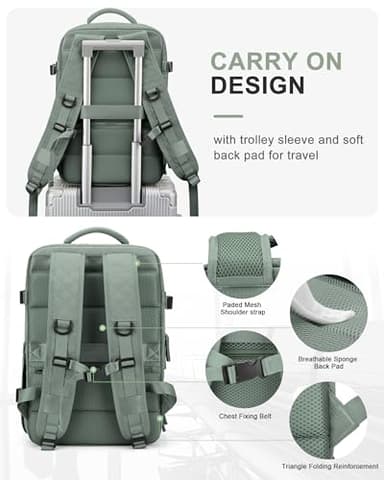 Travel Carry On Backpack for Women, Waterproof Laptop Backpack for Traveling on Airplane Hiking Gym Backpack with USB Charging Port Shoe Compartment,Dark Green - Image 6