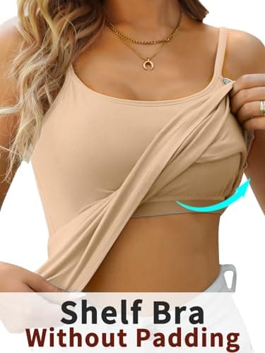 V FOR CITY Shelf Bra Tank Tops for Women Spaghetti Strap Camisole Top Summer Cotton Cami 2 Pack White Apricot Peach XL - Image 3