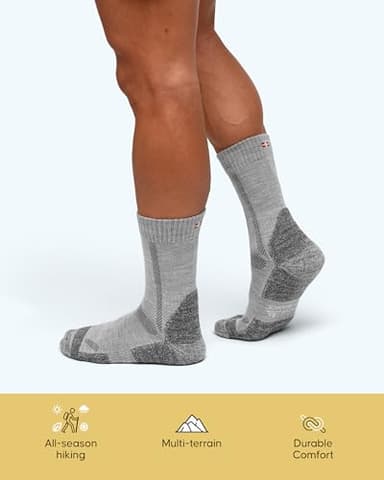 DANISH ENDURANCE Hiking Socks, Merino Wool Socks, Anti Blister, Cushioned, Breathable, Men & Women, 3-Pack, Dark Grey, Large - Image 4