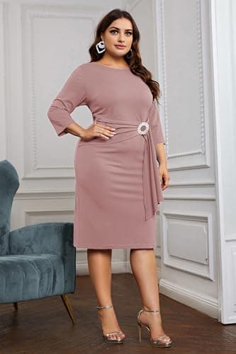 KIMCURVY Plus Size Women's Elegant Cocktail Dresses for Women Wedding Dress to Hide Tummy Dresses Pink 22W - Image 4