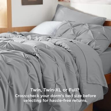 Bedsure Twin XL Comforter Set - Extra Long 5 Pieces Dorm Bedding Sets, GentleSoft™ Pinch Pleat Grey Bed in a Bag with Pintuck Comforter, Sheets, Pillowcase & Sham - Image 6