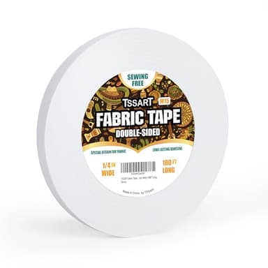 TSSART Fabric Tape M15 - Sticky Double-Sided Tape Strong Adhesive Cloth Leather Tape Press-on Tape, No Sewing or Ironing, Gluing, Alterations and Hemming - 1/4inch Wide 180FT Long - Image 1
