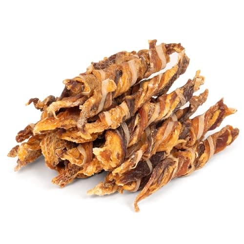 MON2SUN Dog Treats, Triple Flavor Jerky Twist Sticks, 5-7 Inch Chicken Duck and Codfish Sticks Chews for Small Dogs, Healthy Snacks, 17.64 oz (25 Count-Pack of 1) - Image 1