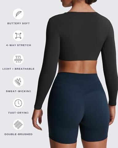 Aoxjox Long Sleeve Crop Tops for Women Sienna Twist Deep V Workout Cropped T Shirt Top (Black, Medium) - Image 5