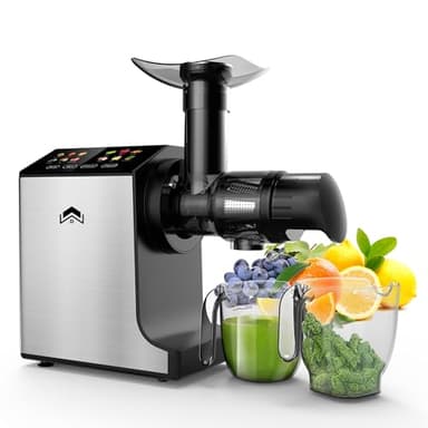 WHUTO Cold Press Juicers, Touch Screen Masticating Juicer Machines Easy to Clean, Stainless Steel Juicer Machines for Vegetable & Fruit, Juice Extractor with Quiet Motor & 2 Speed Modes, Black - Image 1