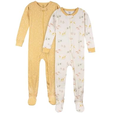 Gerber Unisex-Baby 2-Pack Footed Pajamas, Safari - Image 1