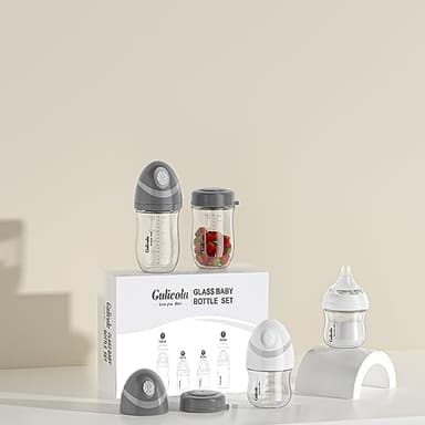 Gulicola Natural Glass Baby Bottles Set 4 Pack, Newborn Boy Breastfeeding Bottles with Slow Flow Nipples, 0 Months+, 3 oz & 5 oz - Black/White - Image 3